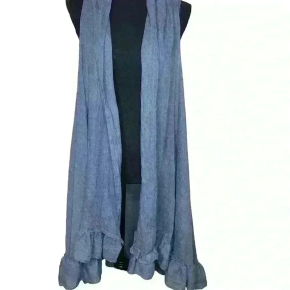 COPY - Long  Ruffled Duster Sleeveless Vest Blue - Picture 1 of 4